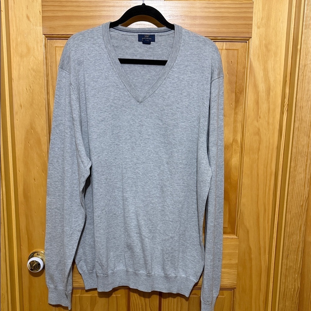 346 Brooks Brothers Classic V-Neck Supima Cotton Mens Sweater in Light Gray, XXL